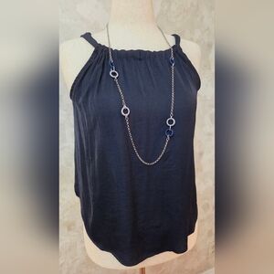 Banana Republic Navy Tie Neck Sleeveless Blouse Satin Tank XS
